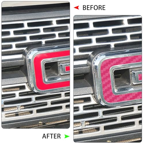 Image of QianBao 5.9''x3.8'' Compatible with GMC Carbon Fiber Vinyl Wrap Emblem Wrap Kit Logo Sticker with Plastic Squeegee and Cutter DIY Decals 9Pcs (Pink)