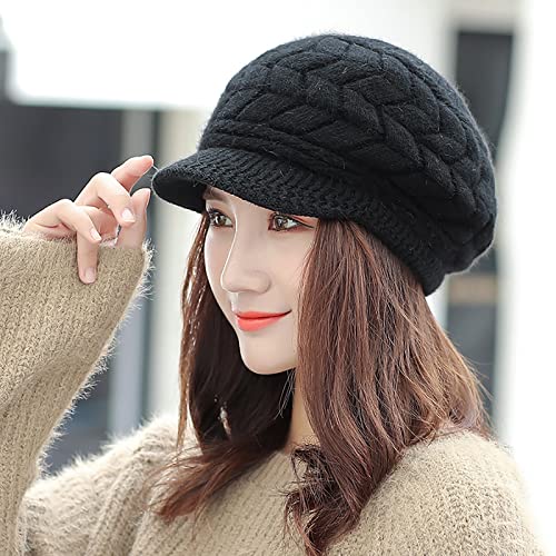 Womens Winter-Beanie-Hat Knitted Slouchy Hats Knit Snow Ski Skull Capwith Visor For Women Girls #TOP4