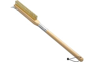 G.a HOMEFAVOR Pizza Oven Brush with Brass Bristles and Scraper for Optimal Pizza Stone Cleaning