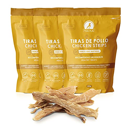 MAIKAI Chuches para Perros - Premios para Perros Cachorros - Pechuga de Pollo Deshidratada (3 x 100g) - Snacks Saludables -...
