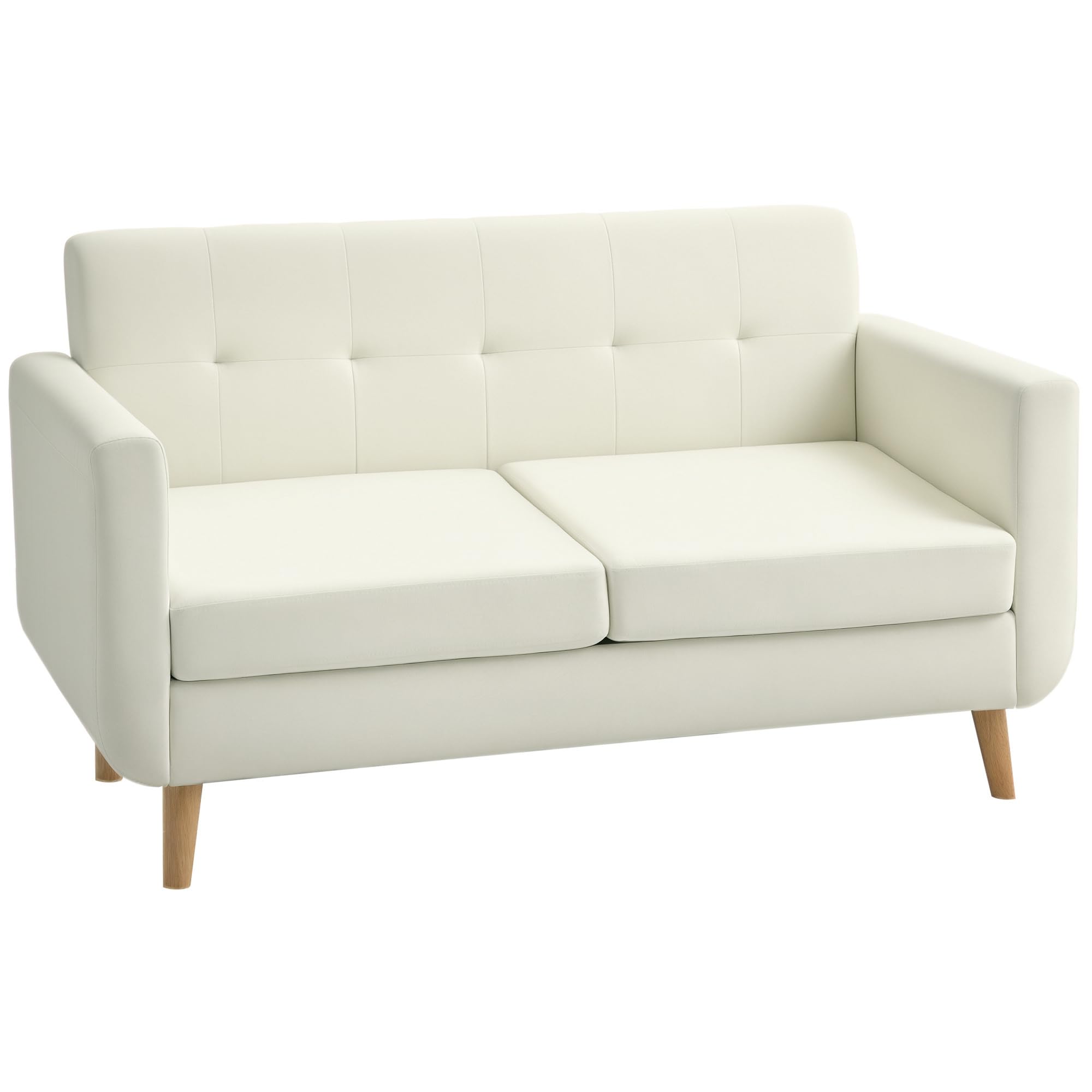 HOMCOM Sofá de 2 Plazas Sofá de Salón Moderno 138,5 cm con Reposabrazos y Patas de Madera Sofá Pequeño para Oficina Sala de Estar Crema
