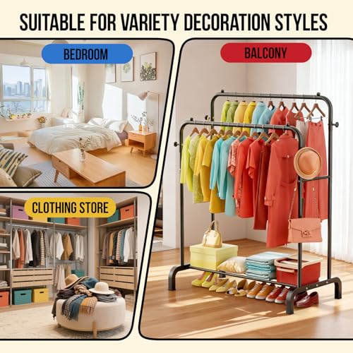 ZHKINGGS Clothes Rail: 80kg Capacity Metal Heavy Duty clothes rail, 4 Hooks for Bedroom/Laundry/Shop, Freestanding Wardrobe Organize - Image 4