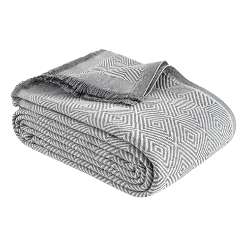 NESILY® Premium Tagesdecke mit Fransen | Vielseitiger Überwurf für Sofa, Bett & Picknick | Vintage Design | Bettdecke für Schlafzimmer | Wohnzimmerdecke | Sofadecke | Kuscheldecke | Grau