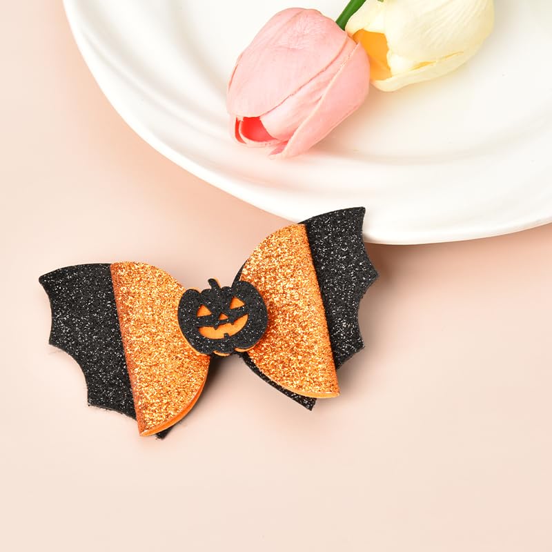 Miniatura 6 de Pinzas para el pelo de Halloween para niñas y mujeres, clip para el pelo de murciélago con purpurina negra y naranja, accesorios para el cabello de