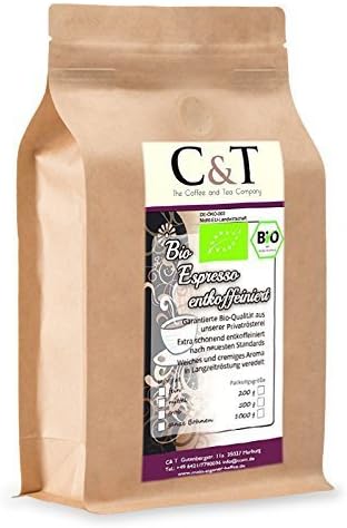 Organic Espresso / Decaffeinated Coffee 100% Arabica Whole Beans 3X 1000g