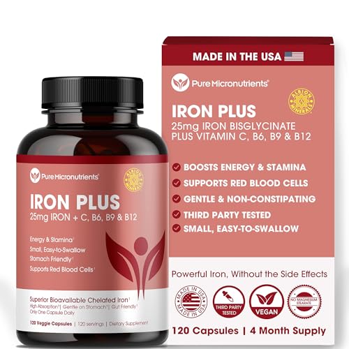 Iron Supplement for Women - Gentle Chelate Iron Bisglycinate 25mg with Vitamin C, B6, B12 Folic Acid – Supports Iron Deficiency, Menstrual Health & Energy - 120 Count