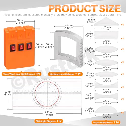 Rustark 1 Set Physik Optisches Experiment Kit Prisma Linse Optische Reflektor Brechungsoptik DREI Lichtquelle Teaching Demonstration Ausrüstung Optische Physik Kit für Lehrer Student Bildung