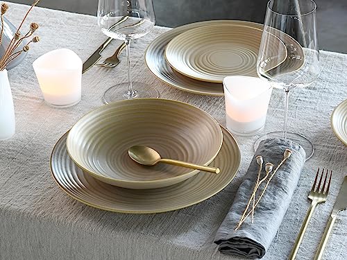 CreaTable, 23919, Serie Lava Stone Sand, 12-teiliges Geschirrset für 4 Personen, Teller Set aus Steinzeug, spülmaschinen- und mikrowellengeeignet, Made in Europe