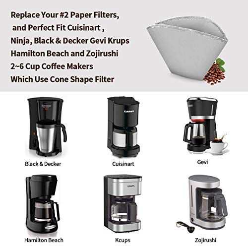 #2 Reusable Permanent Cone Coffee Filters, 2~6 Cup Mesh Coffee Filter 2, Compatible With Cuisinart Dcc-450 Coffee Maker & #2 Cone Coffee Dripers, Replace Melitta Coffee Filters No.2 #TOP4