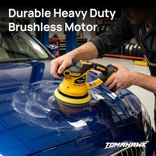 Image of TOMAHAWK CCP-20A 20V Cordless Car Polisher 6 Inch Brushless Motor, 6-Speed 2300-5200 RPM with Digital Display, Dual Battery, Heavy Duty, Complete Car Detailing Kit