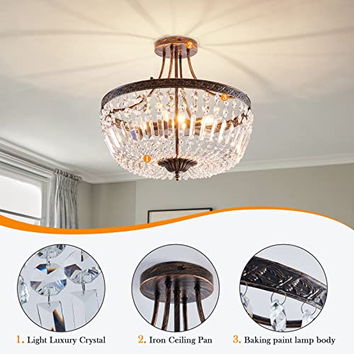 Yyjlx 5-Light Retor Crystal Ceiling Light Fixture Oil Rubbed Bronze Semi Flush Mount Chandelier Ceiling Lamp For Living Room Dining Room Entryway Hallway Foyer Bedroom Laundry Bathroom thumb #2