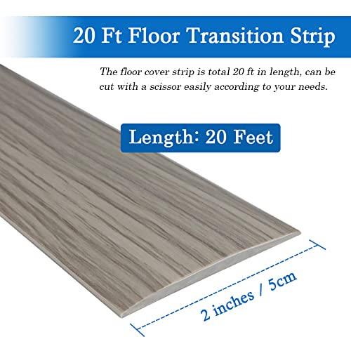 Floor Transition Strip Floor Cover Strips Self Adhesive Flooring Transitions Laminate Floor Strip 2" Wide Vinyl Floor Flat Divider Strip Elegant Wood Grain Design (5Cm, 20Ft, Gray) #TOP5