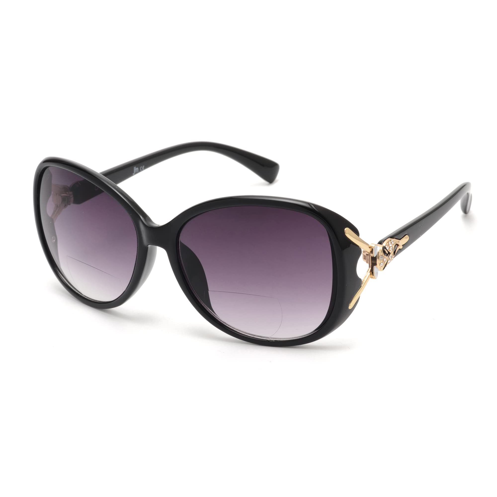 JM Classic Bifocal Reading Sunglasses for Women Vintage Reader Glasses Outdoor Black(200838) +1.0