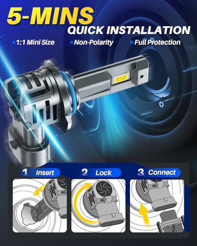 Image of AUTOONE 9006 LED Bulbs, 1200% Bright HB4 9006 Lights, 3 Min Quick Install Wireless Direct Fit, No Flicker, 99% Compatibility, Pack of 2