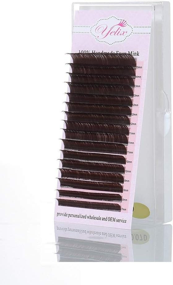 Natural Dark Brown Eyelashes Extensions Mink Mixed Length False Individual Lashes Colored Eyelash Supplies 9 Lengths in One Tray By Yelix (C curl 0.10mm 7-15mix)