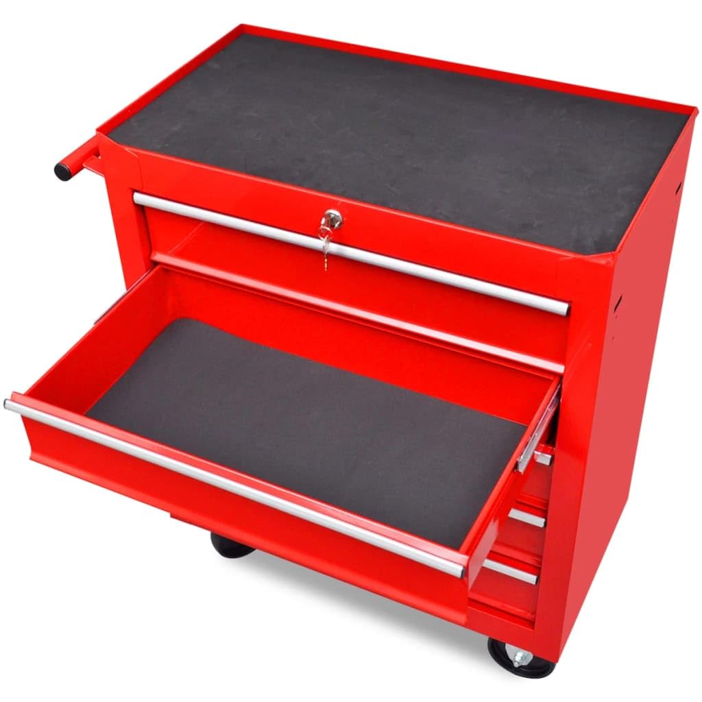 vidaXL Carrito de Herramientas con 5 Cajones Acero Rojo Caja Bricolaje Ruedas