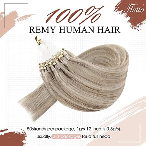 Hetto Micro Beads Hair Extensions Real Human Hair Blonde 16 Inch, Straight Micro Loop Remy Hair - Image 2
