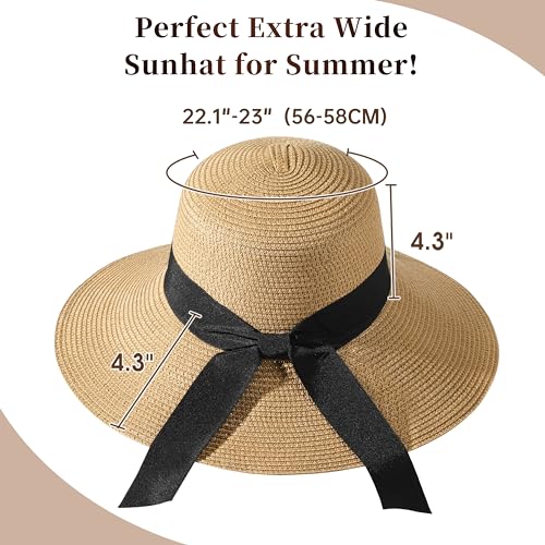 Image of Beach Hats for Women - Sun Hat Womens, Wide Brim Straw Womens Sun Hat with Wind Lanyard Roll Up Foldable UV Protection
