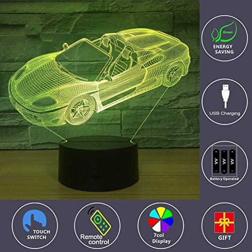 Preisvergleich Produktbild 3D LED Licht Nachtlicht Optische Täuschung Lampe Schreibtischlampe Tischlampe Touch Control für Kinder Familie Ferienhaus Dekoration Valentinstag Weihnachten beste Geschenk(Spielzeugauto)