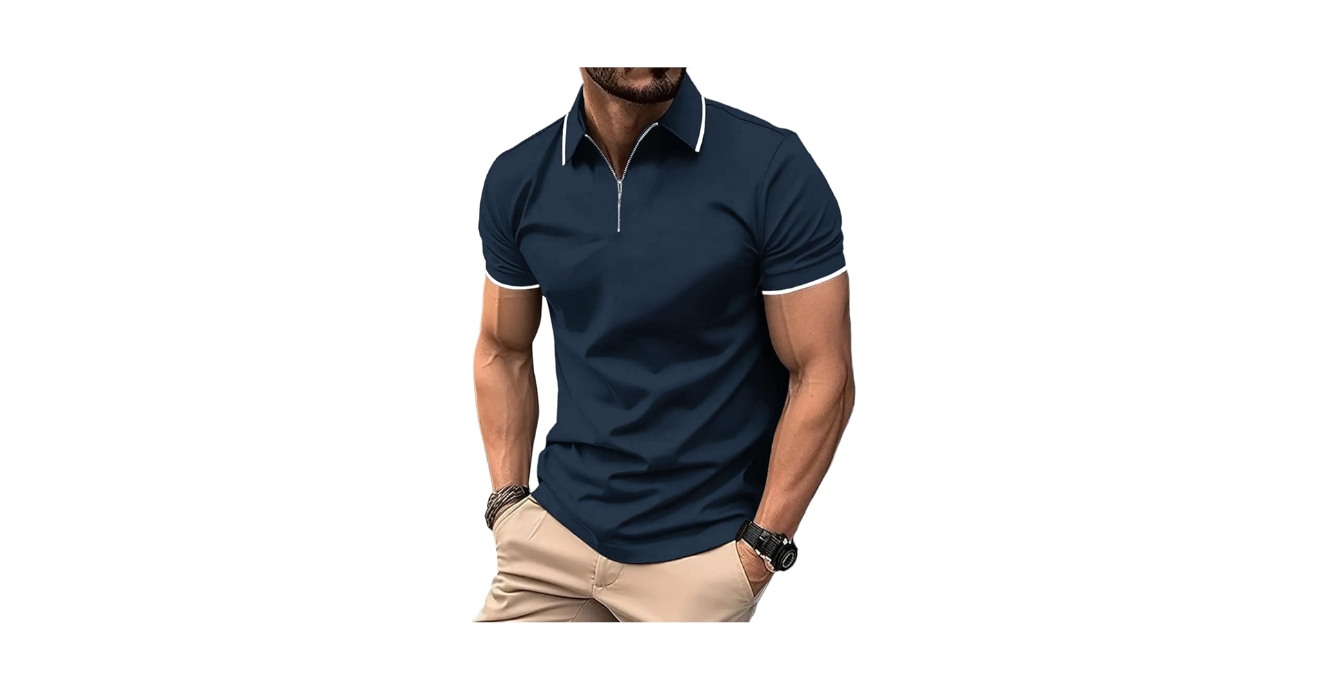 ZITY Mens Quarter Zip Polo Shirts Casual Classic Short