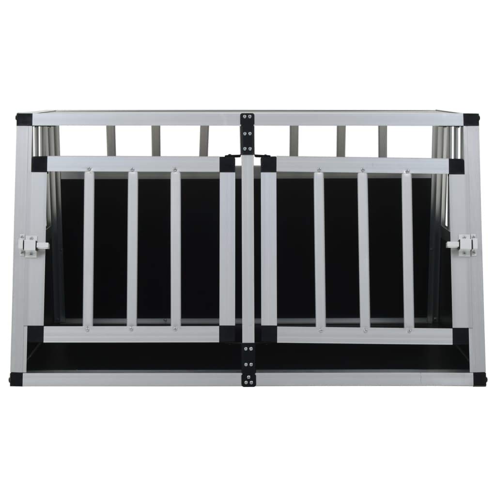 Hunde Transportbox für Auto 89 x 69 x 50 cm, mit Doppeltür, Hundebox Autobox Hundetransportbox Alubox Hund Reisebox Silber