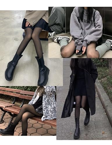 Image of Bontierie Women Fake Transparent Tight Fleece Lined Thick High Waist Elasticity Thermal Pantyhose Warm leggings For Winter