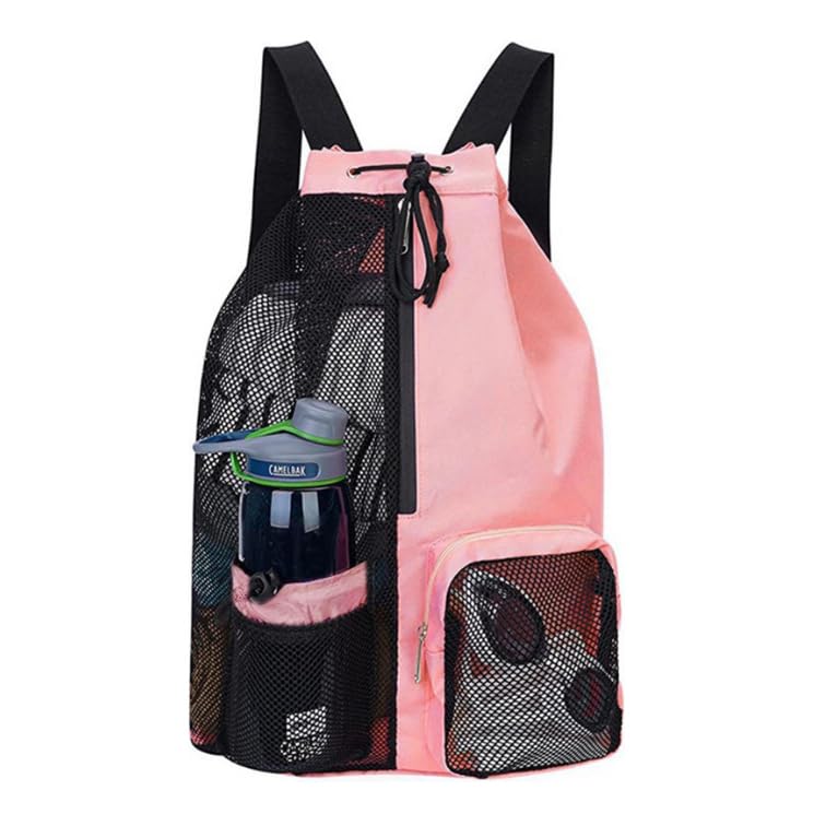 Mochila De Piscina De Natação Com Cordão Seca E Úmida (Rosa)