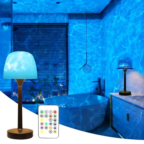 Waterproof Shower Lamp Cordless Rechargeable Shower Light with 16 Color Ocean Wave Lights Projector Rechargeable Bathroom Lamp with Touch & Remote Control Spa-Like Mood Light for Bathtub/Shower