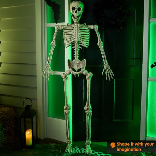 JOYIN 5.6 FT Halloween Posable Life Size Skeleton, Full Body Realistic Bones with Movable Joints, Giant Skeletons Halloween Decorations for Indoor Outdoor Haunted House Props, Spooky Scene Party Decor2