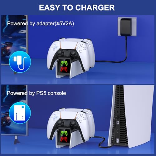 Image of PS5 Controller Charging Station Compatible with PlayStation 5 Dualsense /Edge PS5 Charger Station w USB C Cable & LED Indicator Fast Charging Compatible with Sony PSP Games