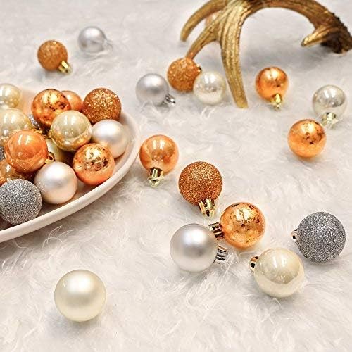 Valery Madelyn 49pcs 3cm Shatterproof Christmas Baubles, Woodland Copper and Gold Christmas Ball Ornaments for Christmas Tree Decoration