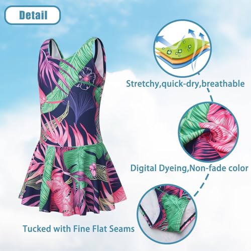 Image of Girls One Piece Swimsuits Leopard Bathing Suit for Kids Hawaiian Swimwear with Skirt Swim Dress 3-16 Years