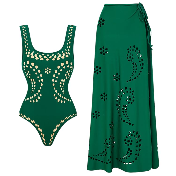 Image of AARAM Stylish Premium Women's One Piece Swimsuit with Cover Ups Wrap Skirt Sarong Floral Print Monokini Tummy Control Swimwear, Printed Costume Women Beach Wear