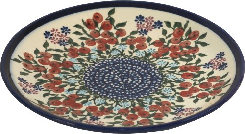Polish Pottery Ceramika Boleslawiec 1102/282 Royal Blue Patterns Dessert Plate, 7-1/2-Inch, Red Berries and Daisies