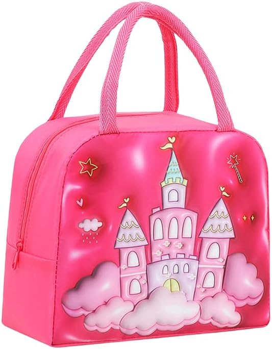Kawaii Insulated Lunch Bag for Women, Reusable Large Capacity Lunch Box, Leakproof Lunch Tote Bag with Front Pocket, Lunchbox Container Thermal Cooler Bag Food Handbags for Work Office Picnic