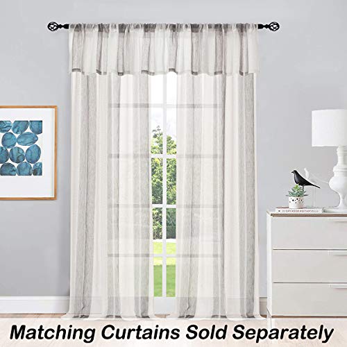 Central Park Gray and White Kitchen Window Curtain Valance Vertical Stripe Sheer Boucle Linen Window Curtain, Living Room Decorative Rod Pocket (54