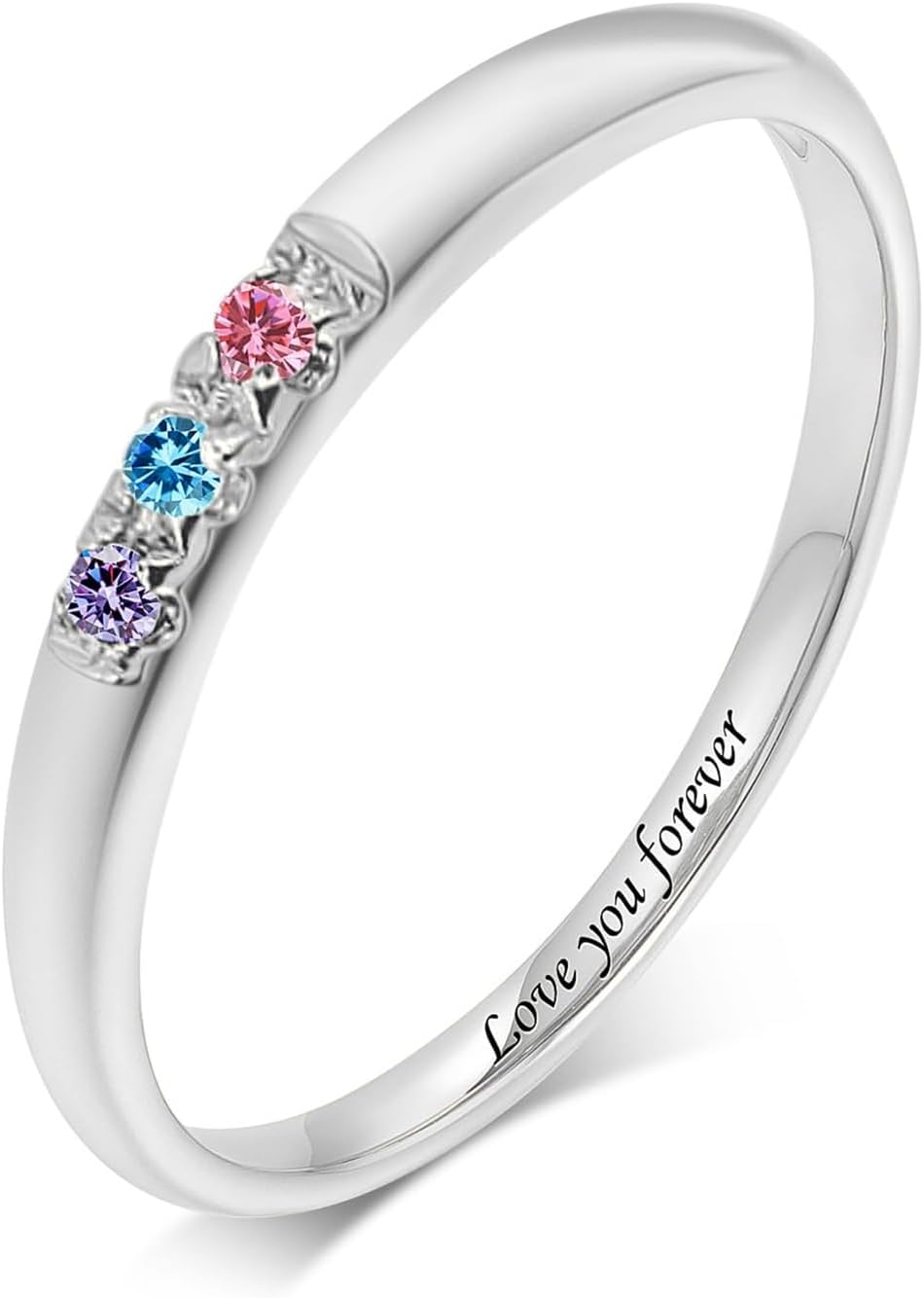 LucySky Personalized Mothers Ring with 1-6 Birthstones Customized Sterling Silver Birthstone Ring Mother's Day Birthday Christmas Gifts for Mom Women Wife