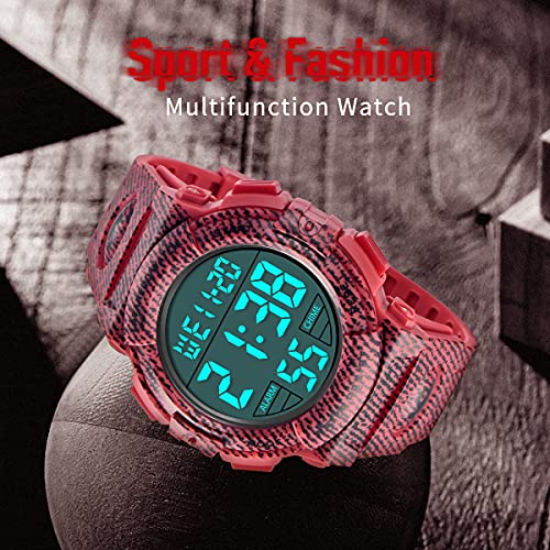 Image of Mens Digital Watch - Sports Military Watches Waterproof Outdoor Chronograph Military Wrist Watches for Men with LED Back Ligh /Alarm /Date, Th-BlackRed,