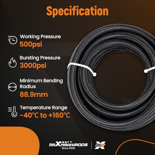 Image of maXpeedingrods 8AN 16FT Fuel Line Kit 1 /2 inch Gas Oil Line Hose AN8 Fitting Transmission Cooler Lines CPE Nylon Stainless Steel Braided + 10PCS 8AN Push Lock Fitting Hose End