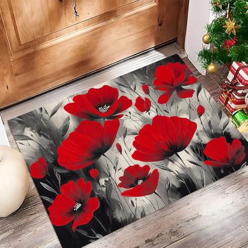 Tapis entrée intérieur 60x90cm fleurs de pavot abstrait lavable - 3