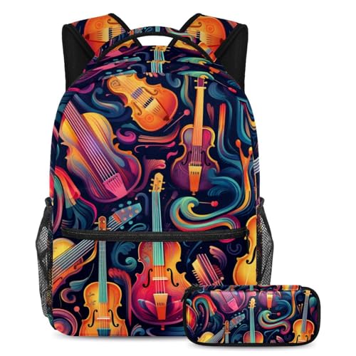 Sac à dos guitare colorée imprimé artistique et polyvalent 2 pièces