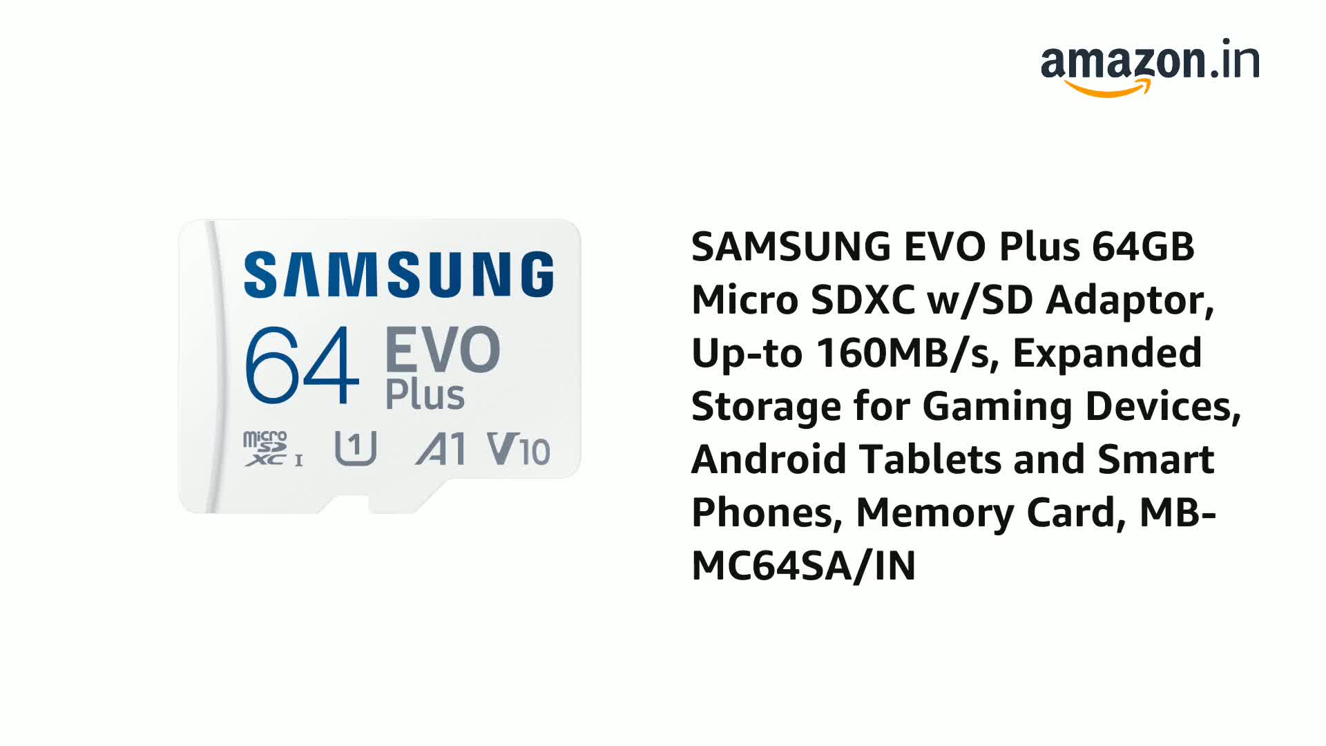 Samsung EVO Plus 64GB Micro SDXC w/SD Adaptor, Up-to 160MB/s