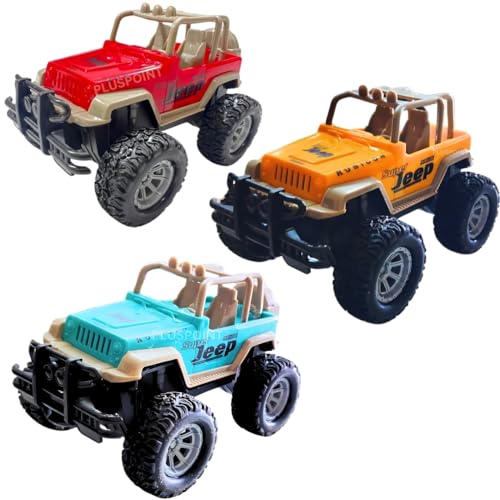 Image of PLUSPOINT Monster Jeep Truck Car Toy Friction Powered 4x4 Mini Rock Crawler, Off Road Set of 3 Cars Crawler 360� Rotating Monster Truck Toys for 3-5 Year Old Boys and Girls - Toddler Car Toys Gifts