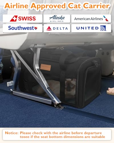 Image of PETUX Airline Approved Pet Carrier for Small Cats up to 12 lb, Black