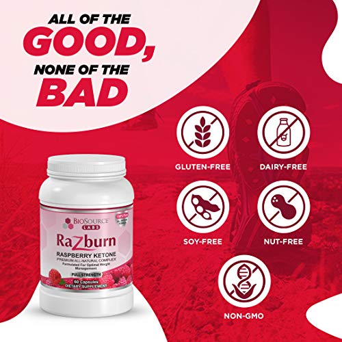 Biosource Labs Razburn – Premium, Extra Potent 100% Pure Raspberry Ketones – All-Natural Pills With Caffeine & Green Tea Extract For Men & Women (60 Vegetarian Capsules) #TOP3