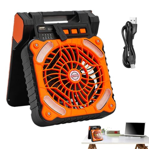 Genérico Ventilador portátil con energía solar,Ventilador con energía solar para acampar, de refrigeración portátil - de escritorio portátil recargable de 10000mAh con 4 velocidades de vie