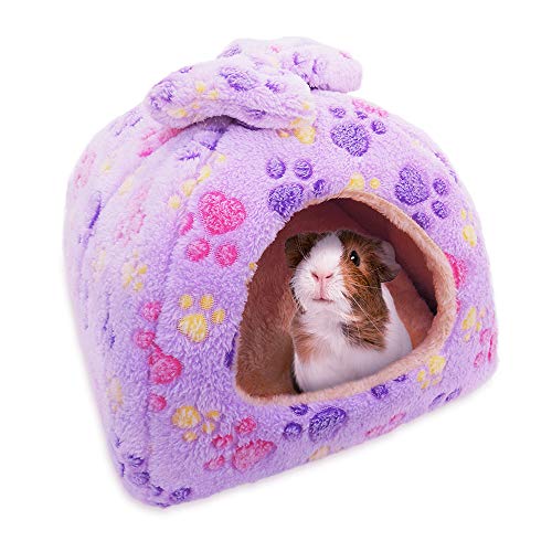 Image of HOMEYA Small Animal Pet Bed, Sleeping House Habitat Nest for Guinea Pig Hamster Hedgehog Rat Chinchilla Hideout Bedding Snuggle Sack Cuddle Cup Cage Accessories with Washable Mat- XL(Purple)