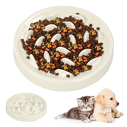 Zaloife Alimentadores Lentos, Lenta Comedero, Comedero Perros Pequeños Antivoracidad, Comedero Gato Interactivo, Tazon Comedero para Mascotas (Blanco) Cover
