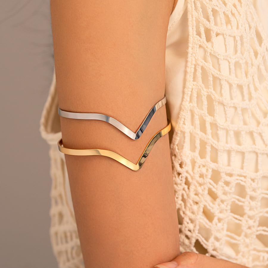 Gold Arm Cuff for Women,Arm Cuff Upper Arm Bracelet Jewelry Minimalist Armband ArmCuffs Bangle Bracelets Summer Beach Accessories - Image 3
