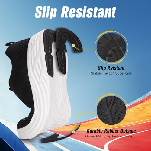 Wide Toe Box Shoes Women Sneakers Extra Wide Width Arch Support Non-Slip Tennis Athletic Ultralight Running Shoes for Women Walking Diabetic Plantar Fasciitis Footwear Black 393